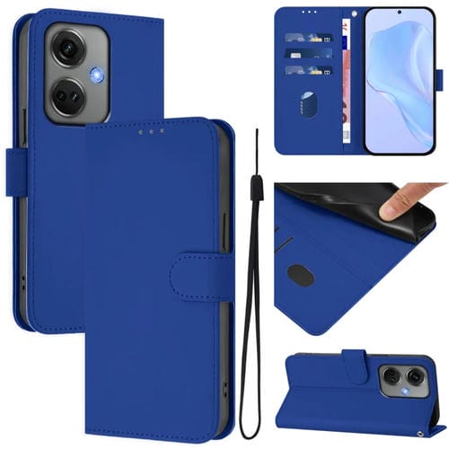 Funda de Cuero con Cordón para OnePlus Nord Ce3 5G con Tacto de Piel (Azul Oscuro)