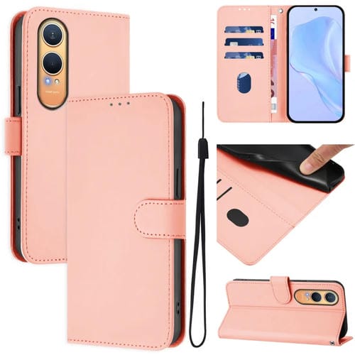 Funda de Cuero con Cordón para OnePlus Nord CE4 Lite 5G (Rosa)