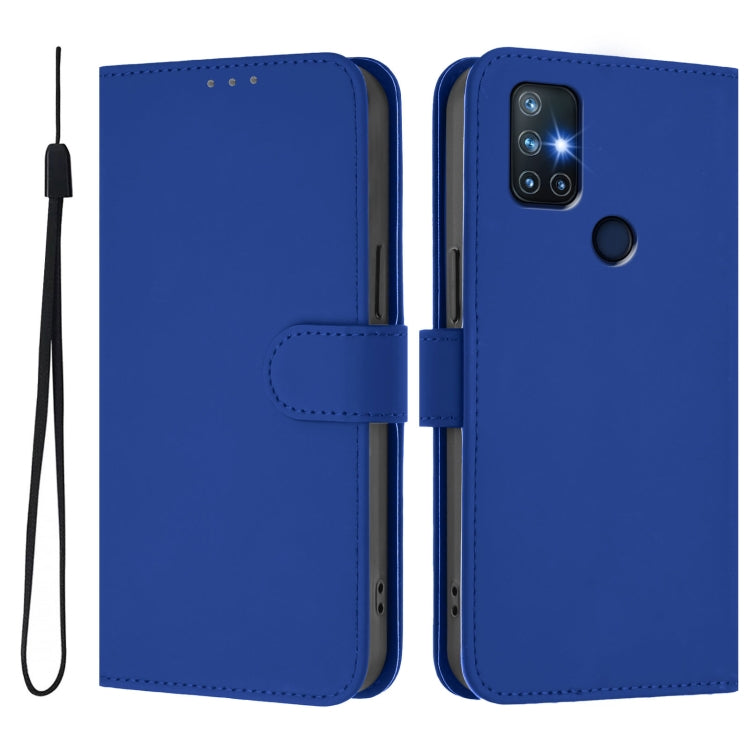 Funda de Cuero con Cordón para OnePlus Nord N10 5G con Textura de Piel (Azul Oscuro)