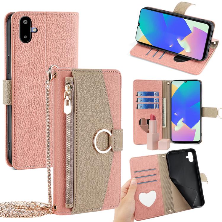 Funda de cuero con textura de lichi para Samsung Galaxy F06 5G (rosa)