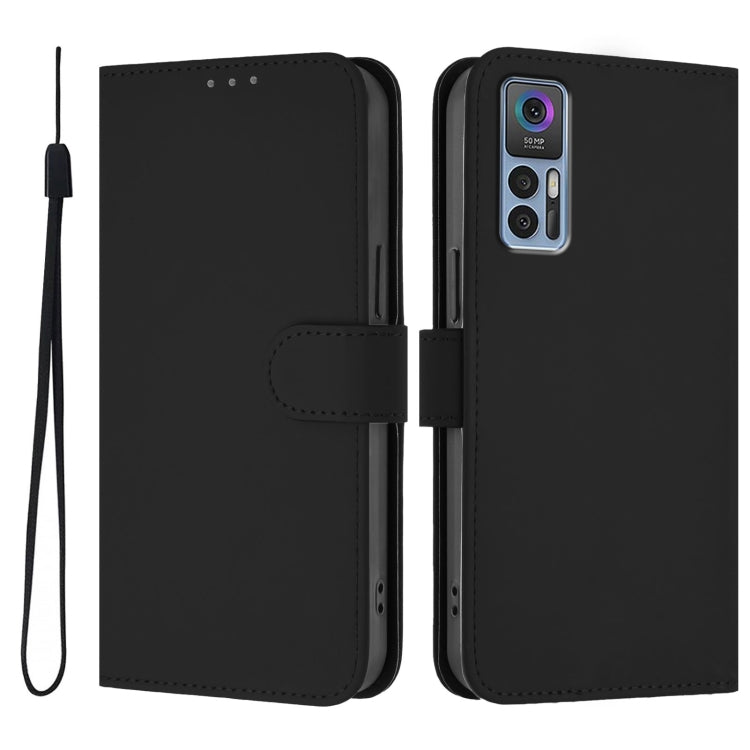 Funda de Cuero con Cordón para Teléfono TCL 30 4G / 30 5G / 30+ Tacto Piel (Negro)