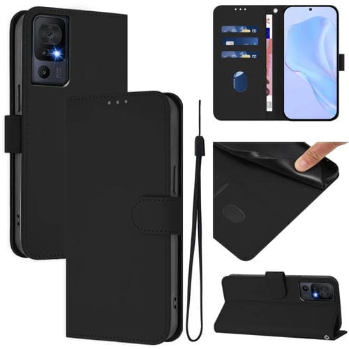 Funda de Piel Sintética con Cordón para Teléfono TCL 40 Se (Negro)