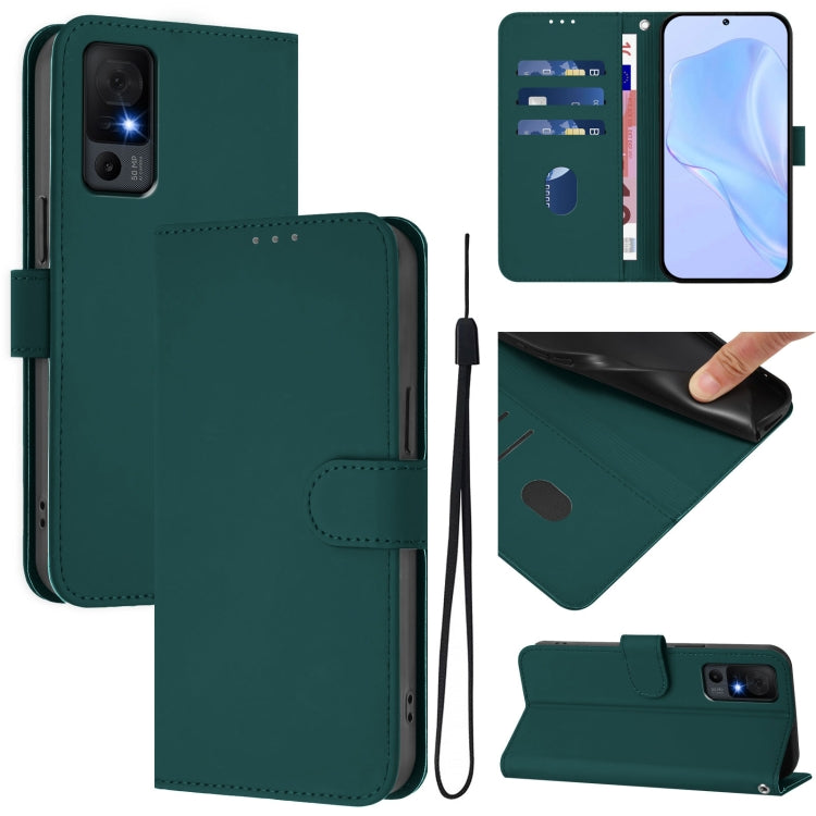 Funda de Piel Sintética con Cordón para Teléfono TCL 40 XL/40 T T608Dl (Verde Oscuro)