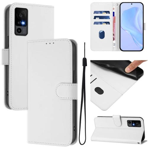 Funda de Piel Sintética con Cordón para TCL 40 R 5G (Blanco)