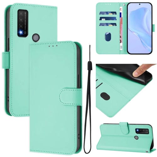 Funda de Piel Sintética con Cordón para Teléfono TCL 20 R 5G (Verde Menta)