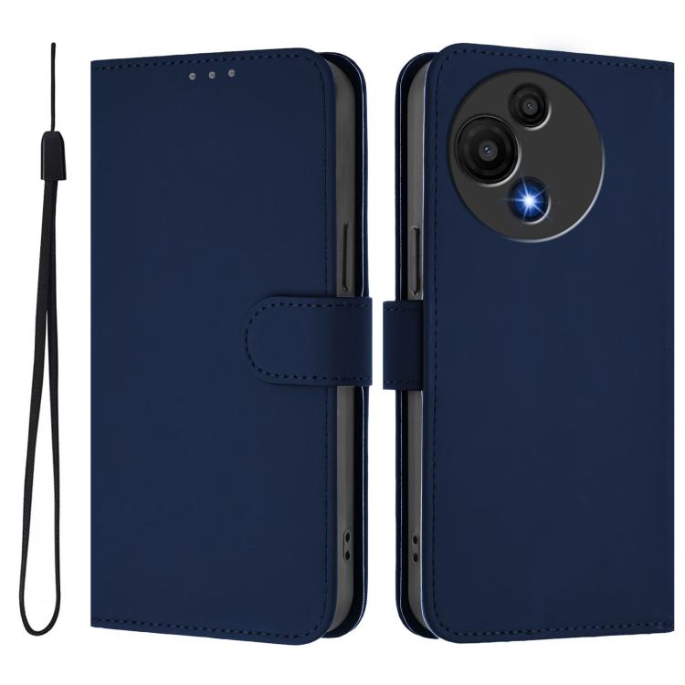 Funda de cuero con textura de piel y cordón para TCL 605/60 SE (azul marino)