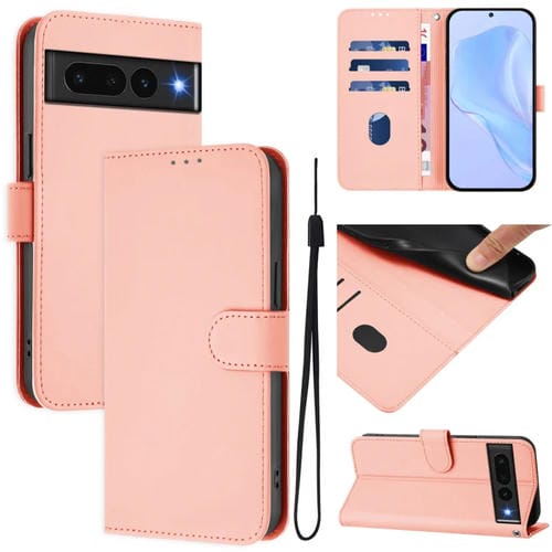 Funda de Cuero con Cordón para Google Pixel 7 Pro (Rosa) Diseño Piel Liso y Tacto Agradable