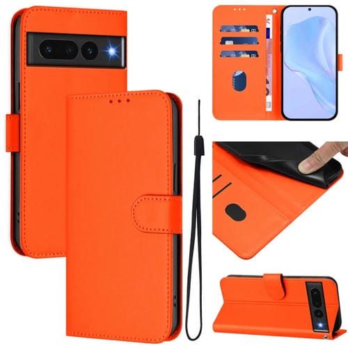 Funda de Cuero con Cordón para Google Pixel 7 Pro (Naranja) Diseño Piel Liso Tacto Agradable