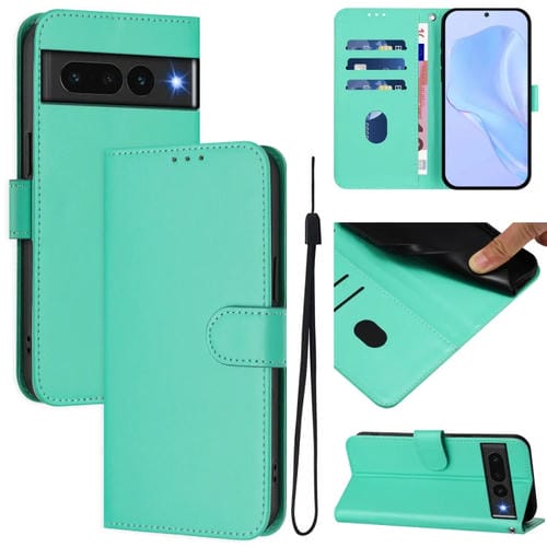 Funda de Piel para Google Pixel 7 Pro con Cordón (Verde) Tacto Suave Color Liso