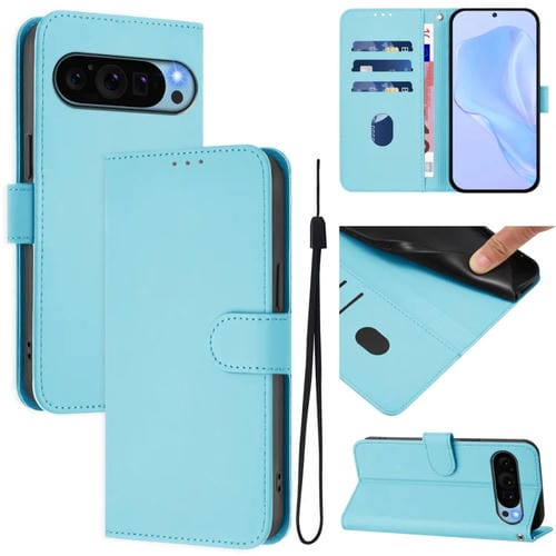 Funda de Piel Sintética con Cordón para Google Pixel 9 Pro XL (Azul Cielo)