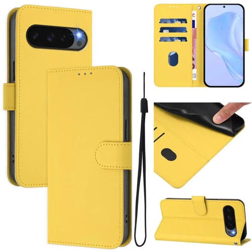 Funda de Cuero con Cordón para Google Pixel 10 y 10 Pro (Amarillo Limón)
