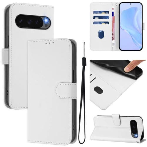 Funda de Cuero con Cordón para Google Pixel 10 con Tacto de Piel (Blanco)