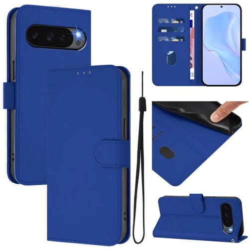 Funda de Cuero con Textura de Piel y Cordón para Google Pixel 10 Pro XL (Azul Oscuro)