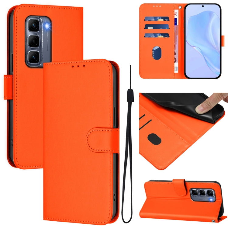 Funda de Cuero con Cordón para Infinix Hot 50 Pro+ 4G (Naranja) Tacto Suave