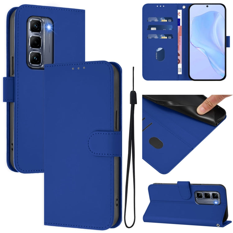 Funda de Cuero con Cordón para Teléfono Infinix Hot 50 Pro+ 4G (Azul Oscuro)