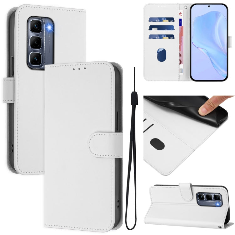 Funda de Cuero con Cordón para Infinix Hot 50 Pro+ 4G con Tacto de Piel (Blanco)