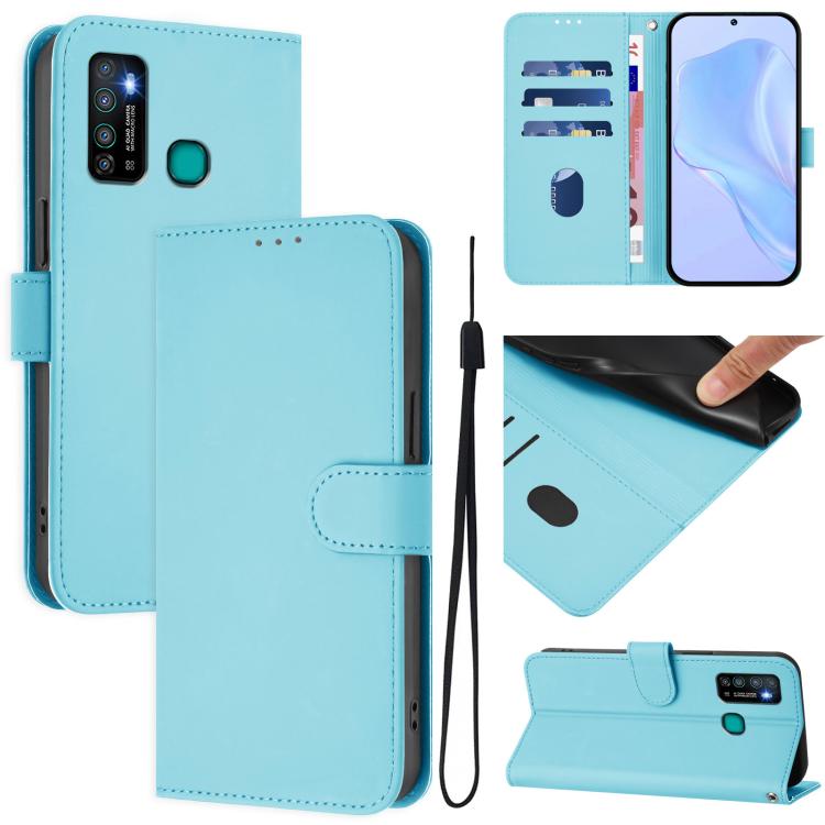 Funda de Cuero con Cordón para Teléfono Infinix Hot 9/9 Pro Skin Feel (Azul Cielo)