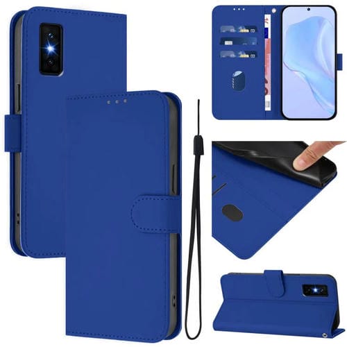 Funda de cuero con textura de piel y cordón para Infinix GT 30 Pro (azul oscuro)