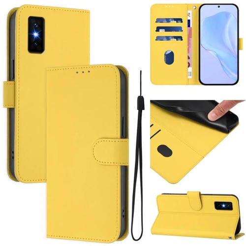 Funda de cuero con textura de piel y cordón para Infinix GT 30 Pro (amarillo limón)