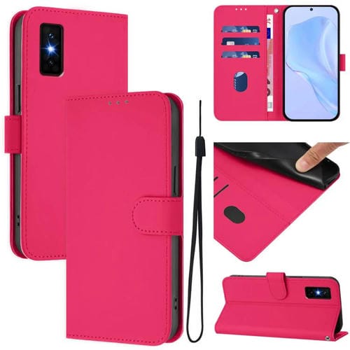Funda de cuero con textura de piel y cordón para Infinix GT 30 Pro (rojo rosa)