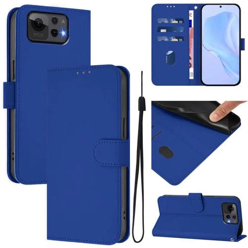 Funda de Cuero con Textura de Piel y Cordón para Asus Zenfone 12 Ultra (Azul Oscuro)
