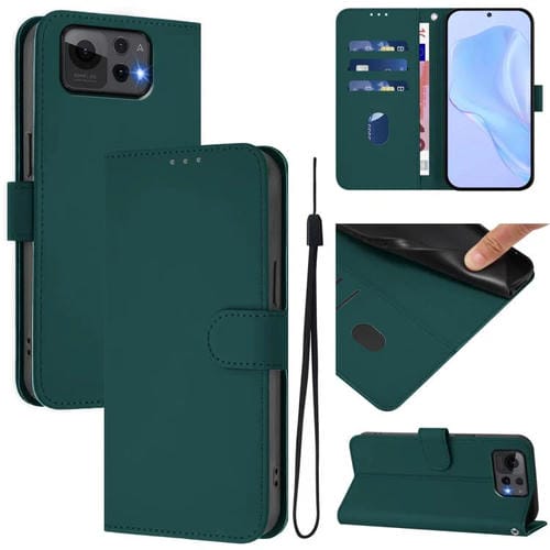 Funda de Piel Sintética con Cordón para Asus Zenfone 12 Ultra (Verde Oscuro)