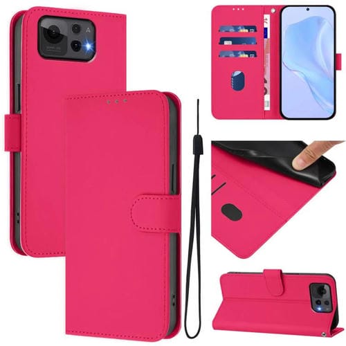 Funda de Cuero con Textura de Piel y Cordón para Asus Zenfone 12 Ultra (Rojo Rosa)