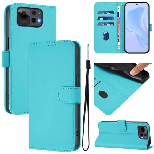 Funda de Piel con Textura y Cordón para Asus Zenfone 12 Ultra (Azul Lago)