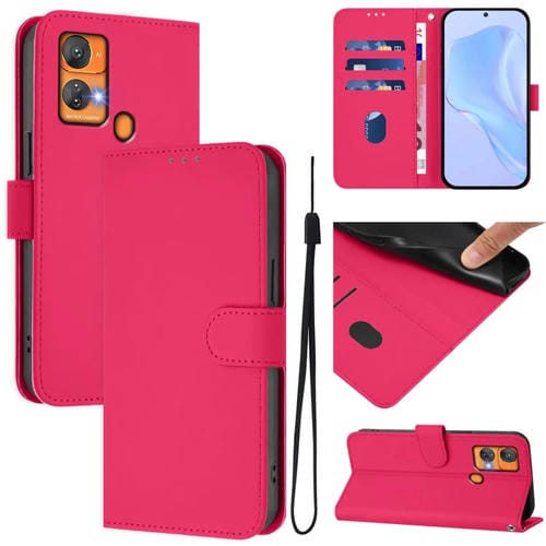Funda de Piel Sintética con Cordón para Teléfono Oukitel C33 (Rosa y Rojo)