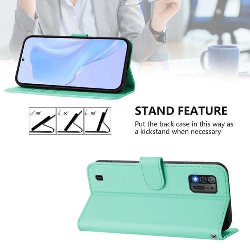 Funda de piel con textura de color liso y cordón para ZTE Blade A52 Lite (verde menta)