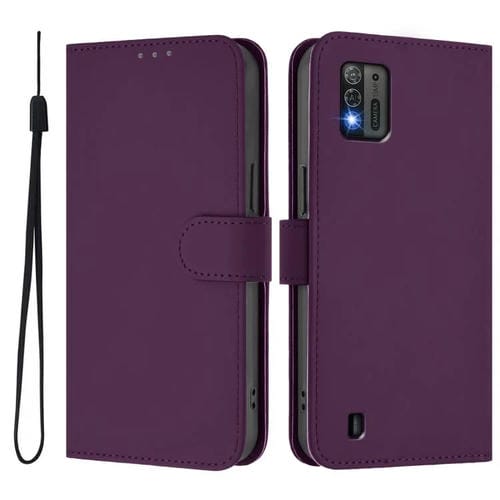 Funda de cuero con textura de piel y cordón para ZTE Blade A52 Lite (violeta)