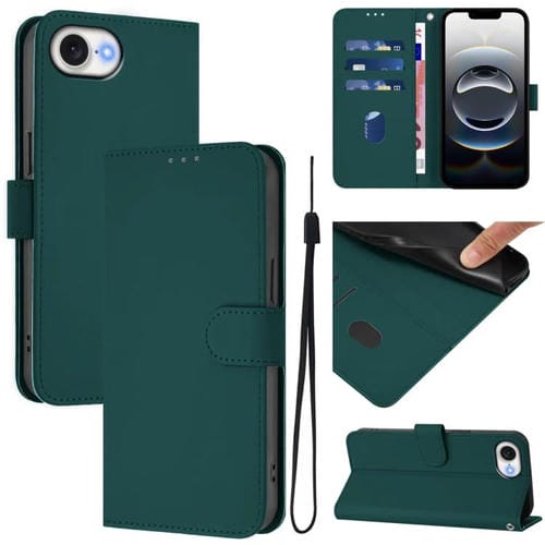 Funda de Piel para iPhone 16E con Cordón (Verde Oscuro)
