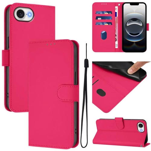 Funda de Piel para iPhone 16E con Cordón Tacto Suave (Rosa y Rojo)