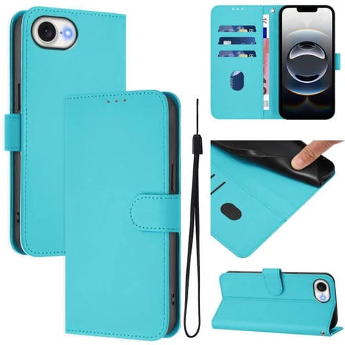 Funda de Piel para iPhone 16E con Cordón (Azul Lago)