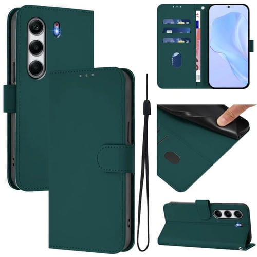 Funda de Piel para Tecno Camon 40 4G con Textura y Cordón (Verde Oscuro)