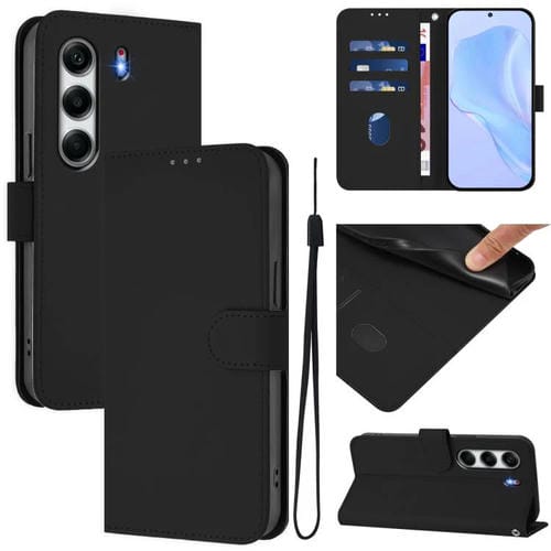 Funda de Piel Sintética con Cordón para Tecno Camon 40 Pro 4G (Negro)
