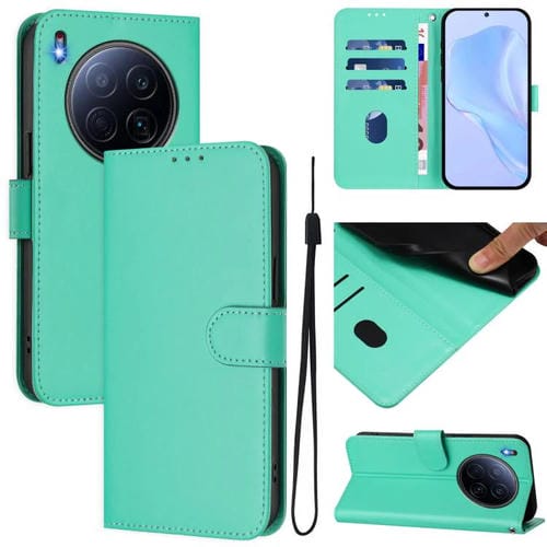 Funda de piel con cordón para Tecno Camon 40 Premier Skin Feel, color liso (verde)