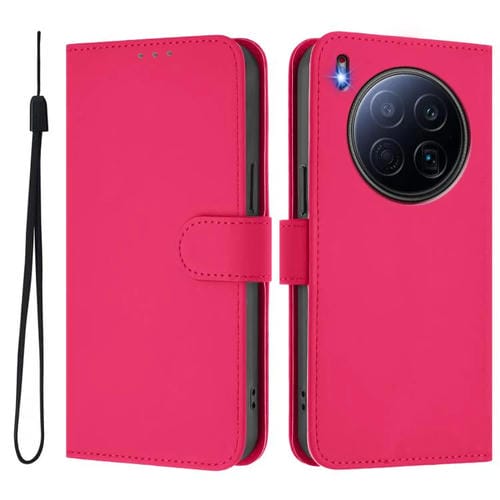 Funda de piel con cordón para Tecno Camon 40 Premier Skin Feel (color sólido) (rojo rosa)
