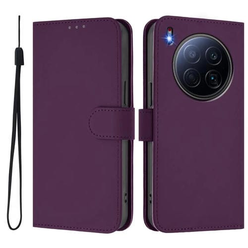 Funda de piel con cordón para Tecno Camon 40 Premier Skin Feel, color liso (violeta)