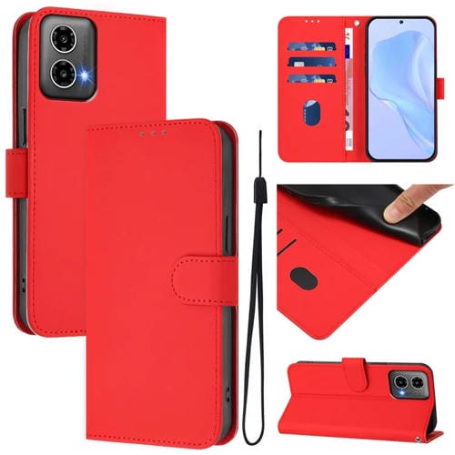 Funda de Piel Sintética con Cordón para Motorola Moto G34 5G y G45 5G (Rojo)