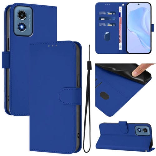 Funda de Cuero con Cordón para Motorola Moto G Play 4G (2024) con Diseño Sólido (Azul Oscuro)