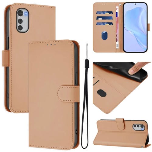 Funda de Piel con Cordón para Motorola Moto E32 4G con Tacto Piel (Color Piel)