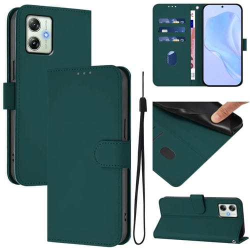 Funda Piel Sintética con Cordón para Motorola Moto G64 (Negro y Verde Oscuro)