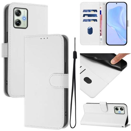 Funda Piel Sintética con Cordón para Motorola Moto G64 con Tacto de Piel (Blanco)