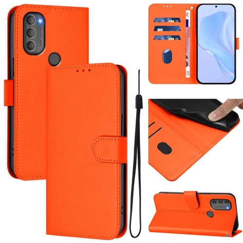 Funda de Piel Sintética con Cordón para Motorola Moto G71 5G (Naranja)