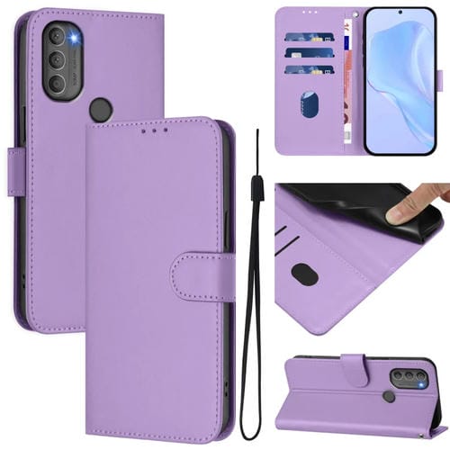 Funda de Piel Sintética con Cordón para Motorola Moto G71 5G (Morado Lavanda)