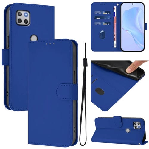 Funda de Piel Sintética con Cordón para Motorola One 5G Ace (Azul Oscuro)