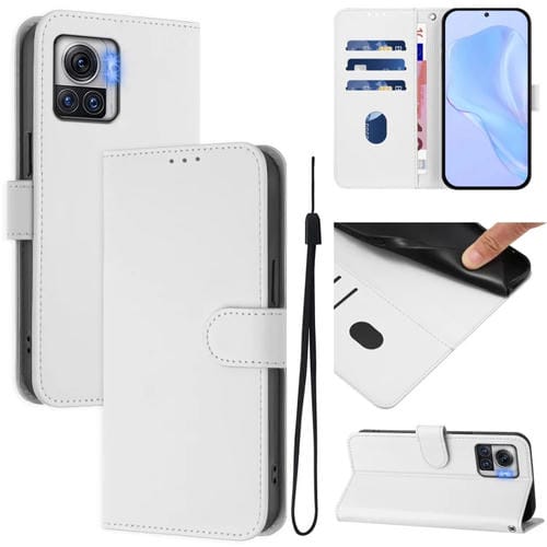 Funda de Piel Sintética con Cordón para Motorola Moto X30 Pro 5G (Blanco)