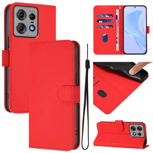 Funda de Piel Sintética con Cordón para Motorola Edge 50 Pro (Rojo)