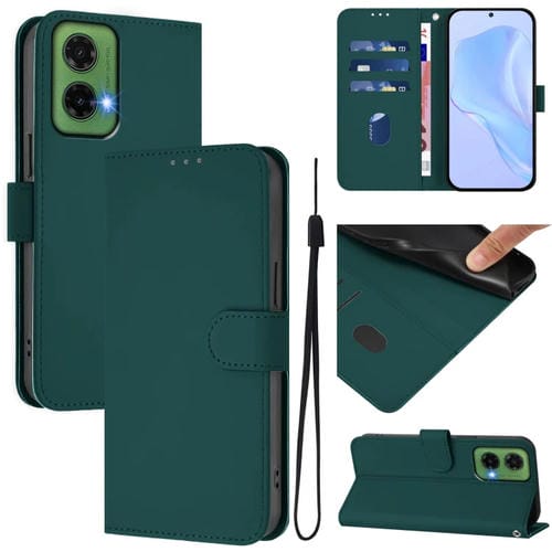 Funda de Piel Sintética con Cordón para Motorola Moto G35 (Verde Oscuro)